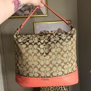 Discontinued “Vintage Style” Authentic Tan & Coral Coach Crossbody☺️